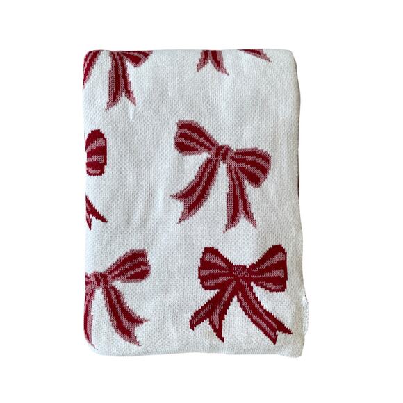 Rachel Zoe BOWS Oversized Throw Blanket 50x70 Red & White NEW - Picture 13 of 15